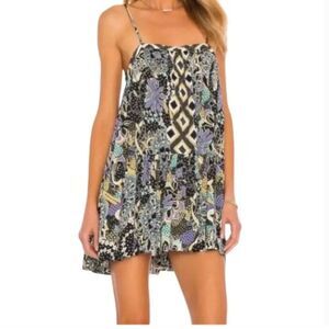 Free People Floral Boho Mini Dress, size XS. Spaghetti straps. Black, purple